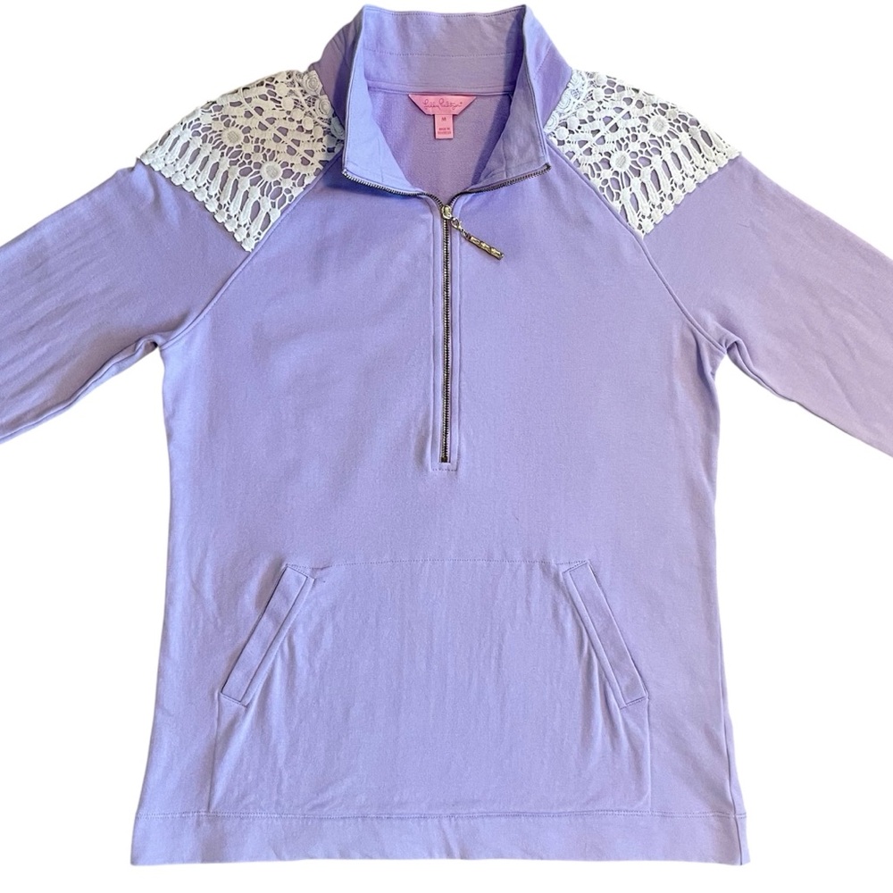 Lilly Pulitzer UPF 50+ Skipper Popover w/ Lace on Shoulders in Lilac Verbena - Picture 14 of 16